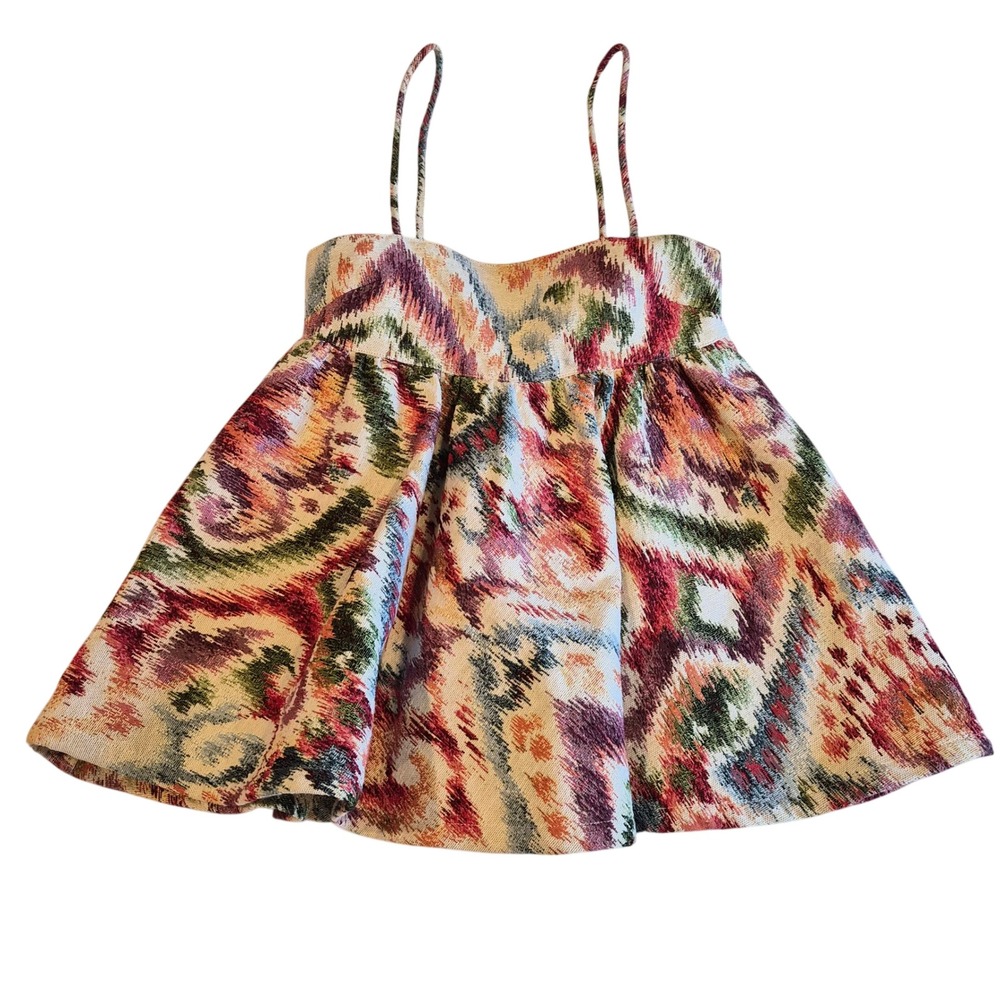 Autumn Adeigbo Multi Color Jacquard Tapestry Babydoll Camisole Top Size 0